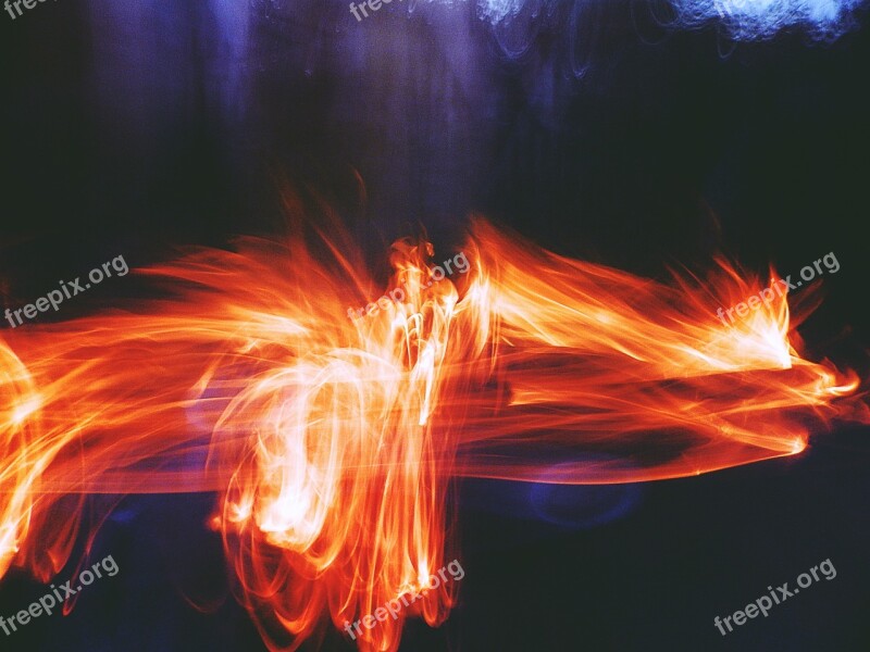 Fire At Night Lights Art Long Shutter Speed