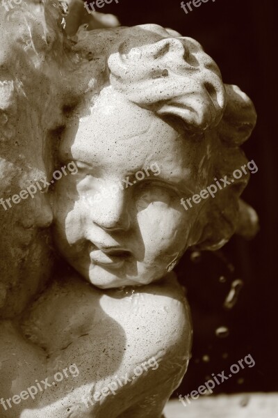 Statue Cherub Water Sepia Free Photos