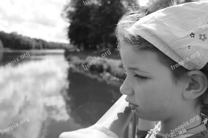 Girl Nature Black White Child Lake