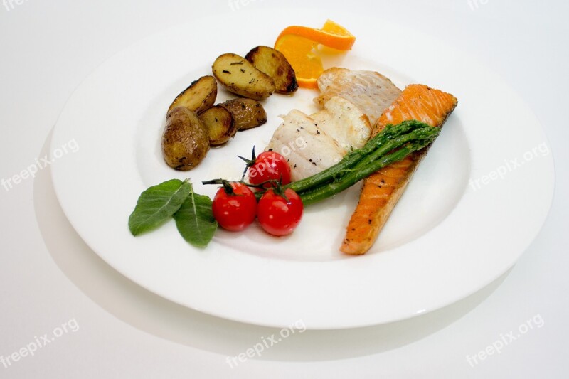 Salmon Grilled Eat Plate White