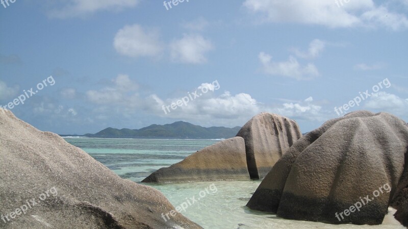 Seychelles Granite Rock Island Sand Water