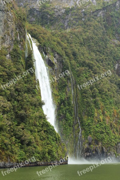 Waterfall Green Fjord Landscape Free Photos