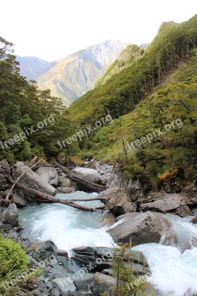 Waterfall Landscape View Mountain Trekking