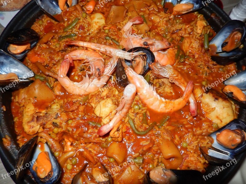 Paella Rice Crustaceans Food Spanish