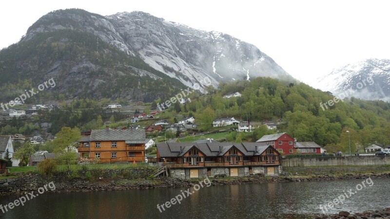 Norway Eidfjord Landscape Water Fjord