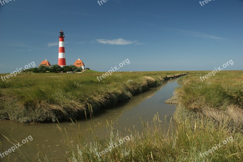 Lighthouse North Sea Westerhever Intertidal Zone Daymark