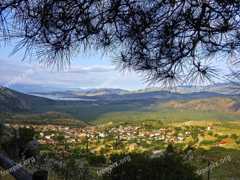 Landscape Delphi Greece View Coast