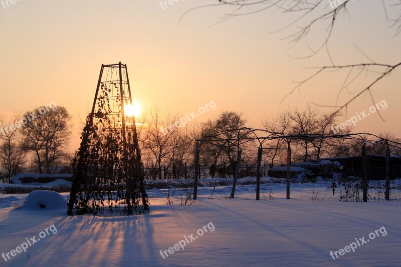 Sunset Twilight Warm Winter Nature