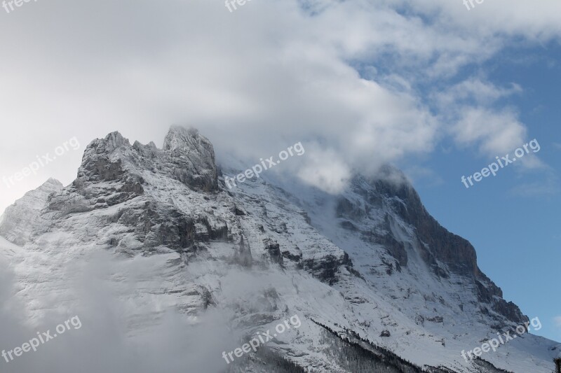 Eiger Mountain Clouds Contrast Alpine