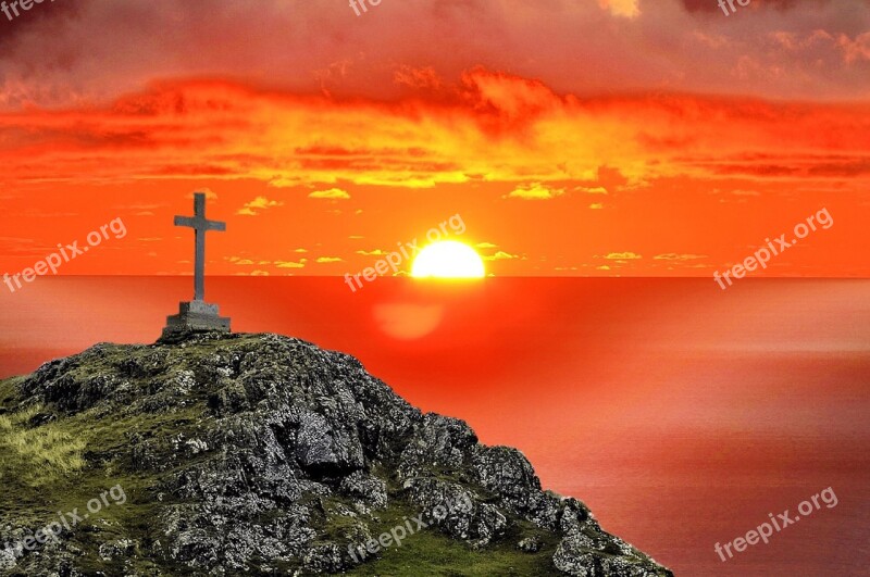 Cross Believe Religion Spiritual Sunset