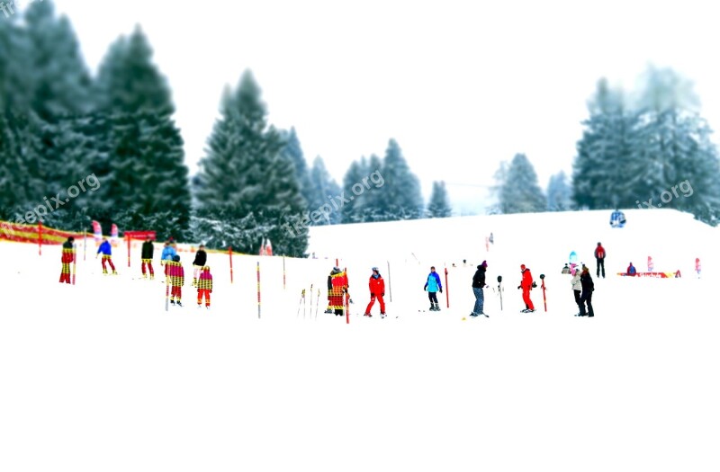 Ski School Ski Lessons Miniature Effect Mountains Skiing