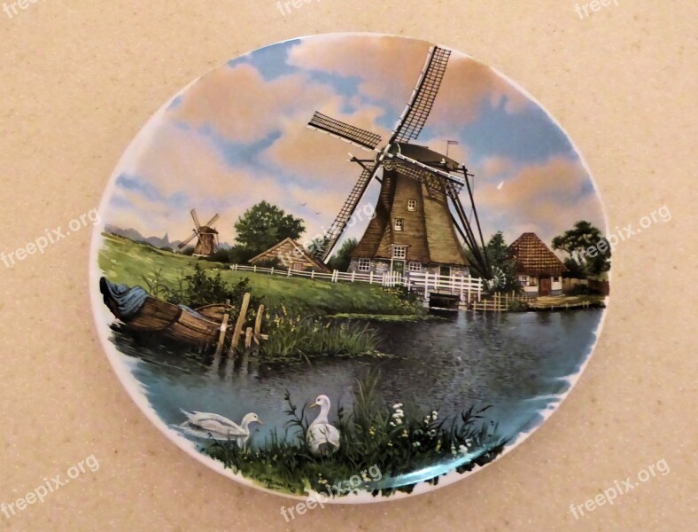 Hand Decorated Plate Royal Schwabap Holland Windmill Artistic