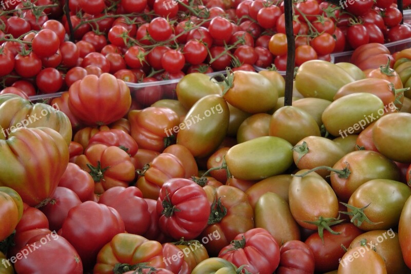 Tomatoes Vegetables Market Green Red