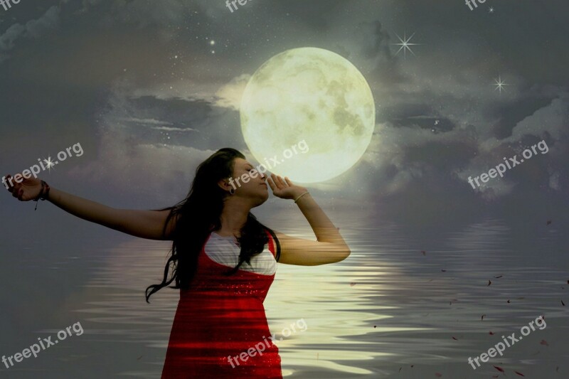 Girl Luna Water Sky Free Photos