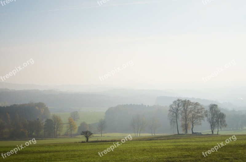 Autumn Landscape Wide Landscape Fog View