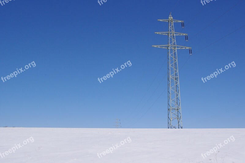 Electricity Pylon Power Supply Winter Cold Line