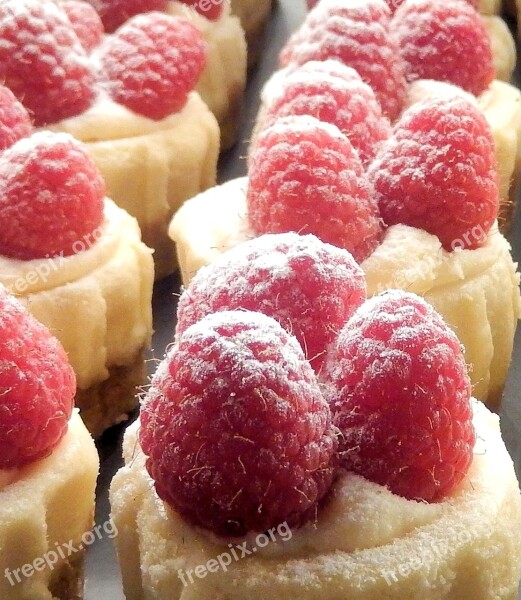 Raspberry Mini Cheese Cakes Fresh Fruit Sweet Food Sponge