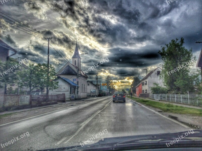 Clouds Rain Road Church Weather