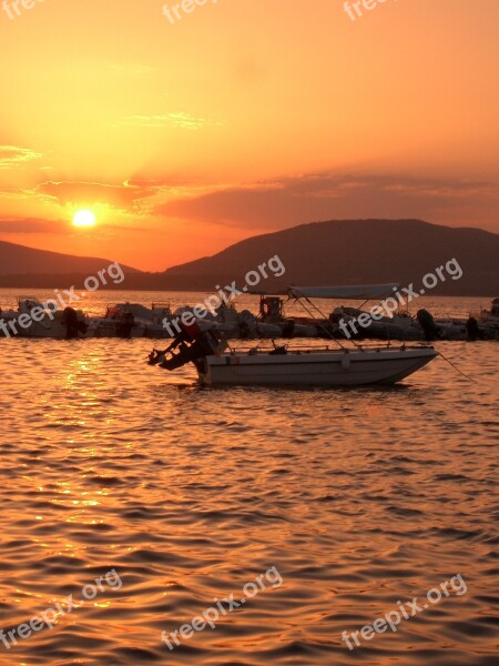 Sunset Sea Boat Abendstimmung Port