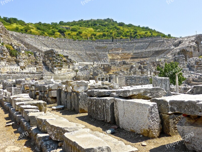 Ruins Amphitheatre Ancient Turkey Landmark