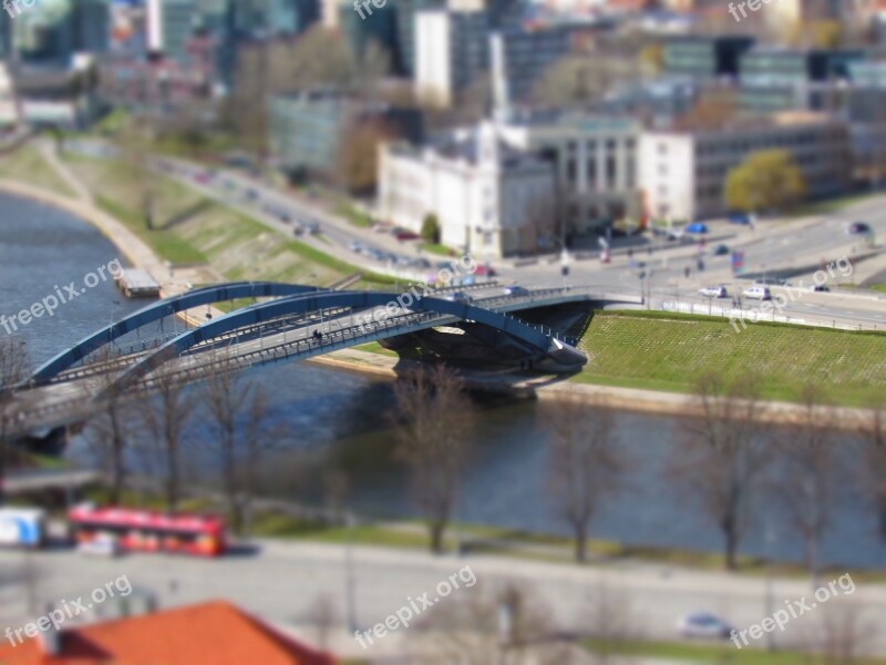 Vilnius Bridge Tilt Shift City Lithuania