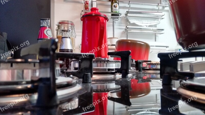 Kitchen Red Stove Pans Free Photos