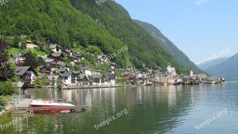 Hallstadt Lake Alpine Water Mountains