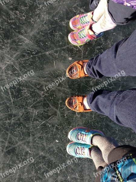 Feet Ice Frozen Lake Snow