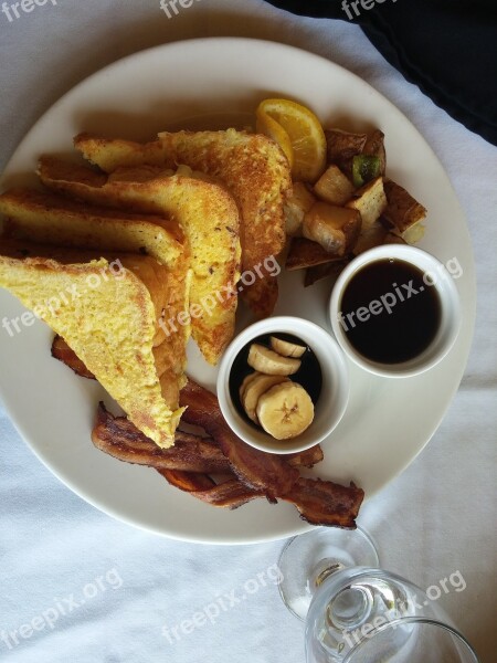 French Toast Food Restaurant Bananas Bacon