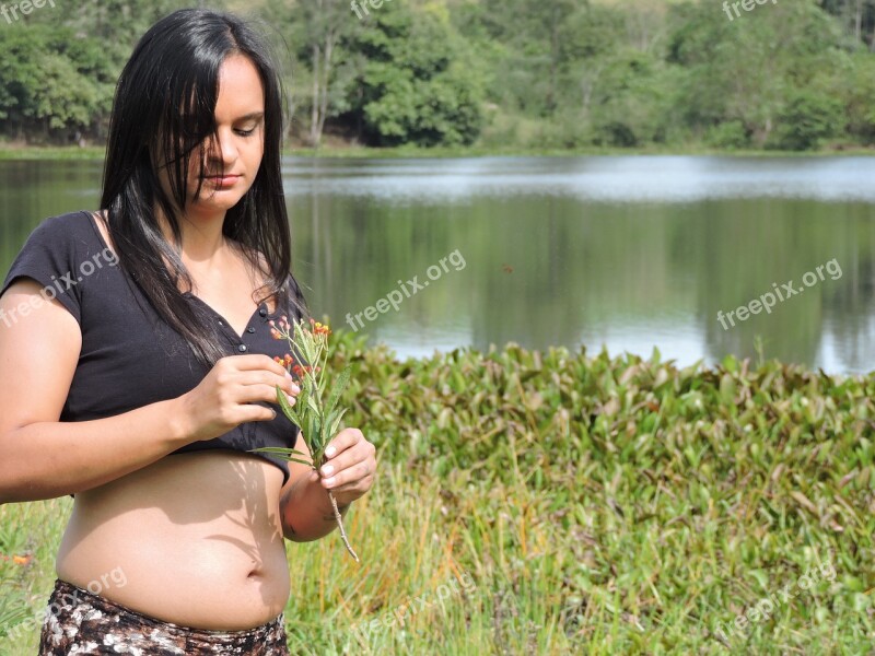 Women Pregnant Flower Landscape Free Photos