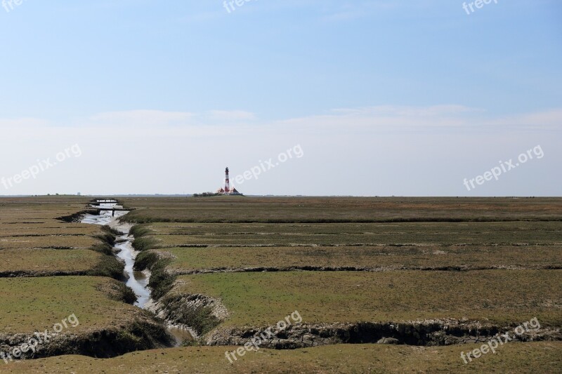 Lighthouse Westerhever Salt Meadow Free Photos