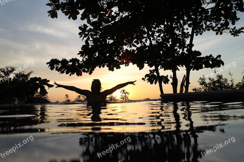 Pool Sunset Summer Evening Relax