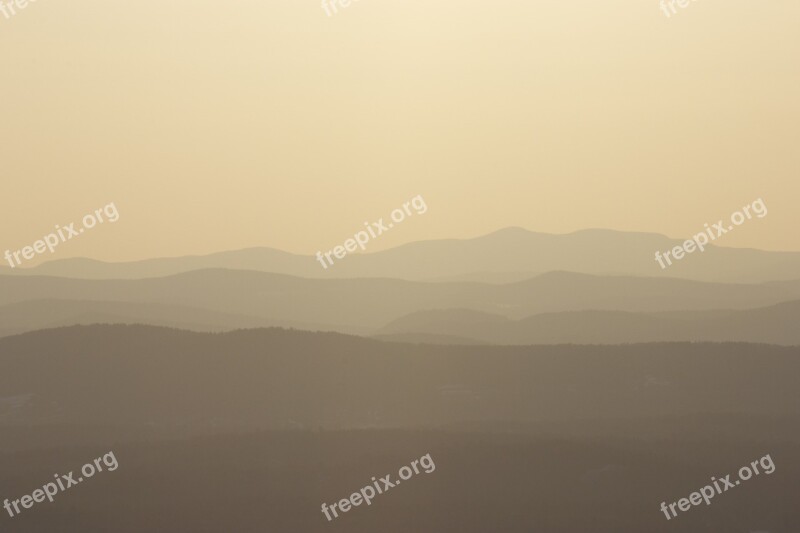 Sunset Fog Misty Mountain Range Sky