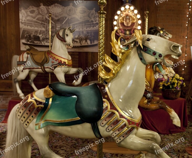 Wooden Horse Carousel Merry Go Round Vintage Retro