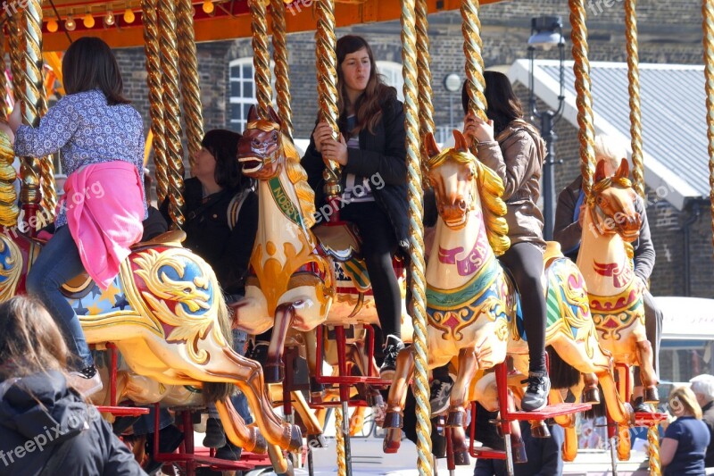 Fair Fairground Ride Horses People