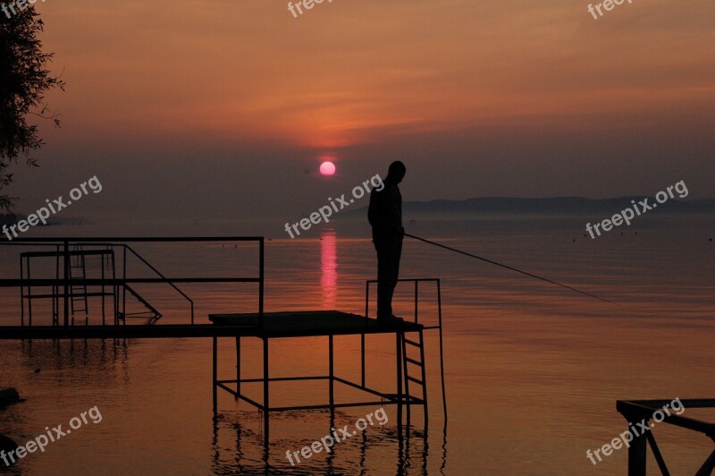 Angler Sunset Lake Balaton Nature Lake