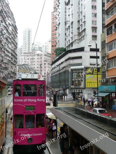 Hong Kong Double Decker Street Canyon Free Photos