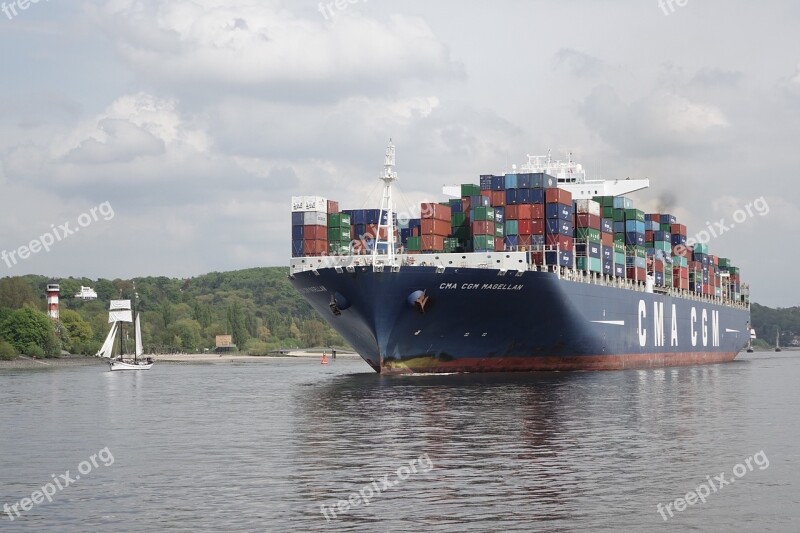 Container Ship Hamburg Elbe Free Photos