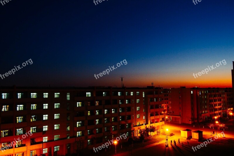 Campus Night View The Dormitory Building Free Photos