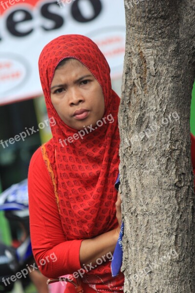 Women Outdoor Red Hijab Mos