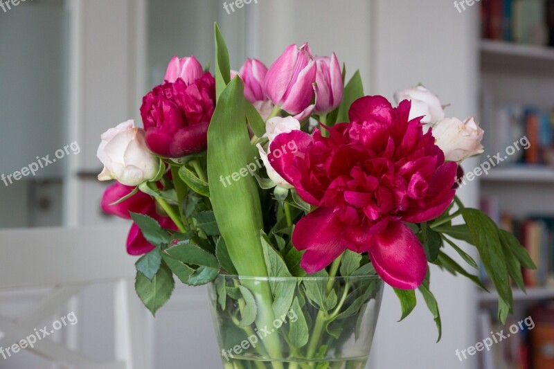 Flowers Peony Tulips Roses Bouquet