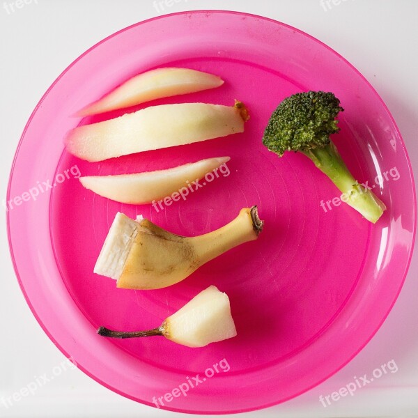 Broccoli Pear Banana Pink Plate Baby Food