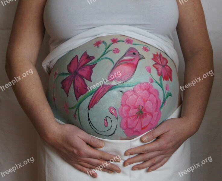 Bird Pink Flower Bellypaint Belly Painting