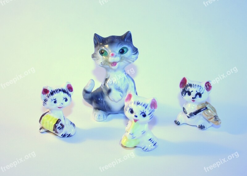 Cat Figurine Toy Porcelain Vintage