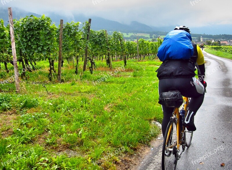 Road Bike Cyclists Rain Vineyards Backpack