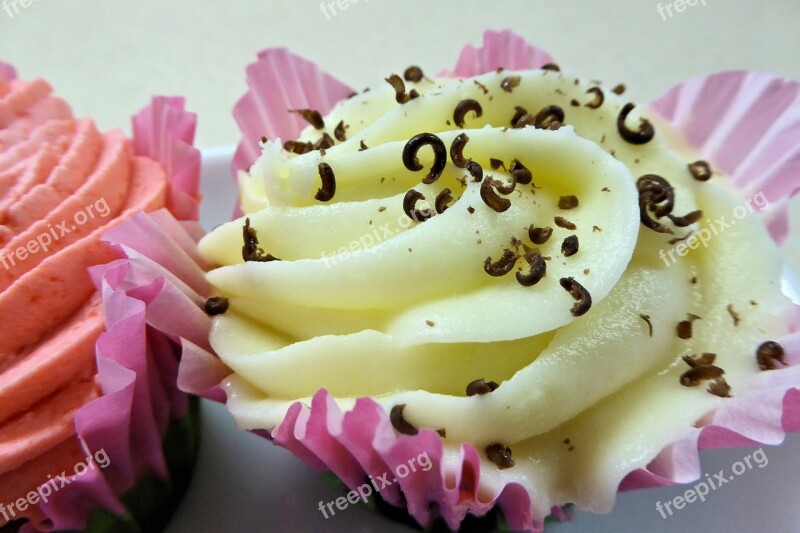 Cupcake Yellow Frosting Chocolate Pieces Sweet Food