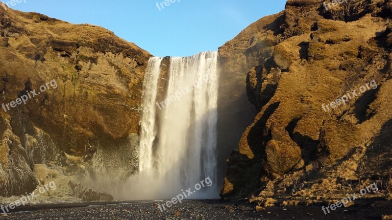 Waterfall Cliffs Iceland Nature Pur