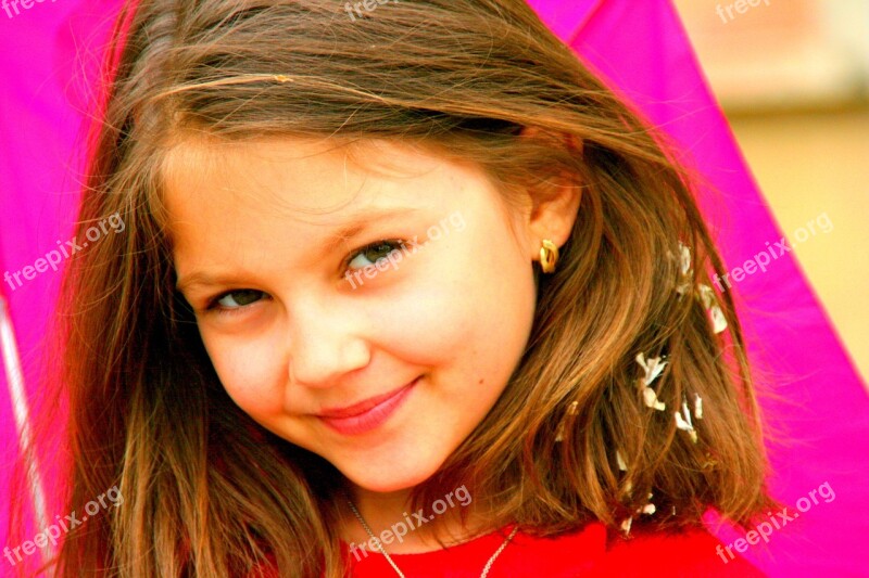 Girl Portrait Smile Umbrella Pink