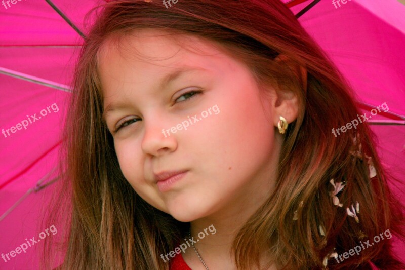 Girl Portrait Umbrella Pink Free Photos