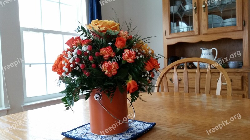 Roses Flowers Centerpiece Dining Table